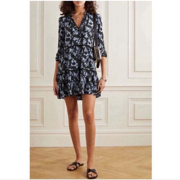 VERONICA BEARD Hawken Floral Mini Dress Blue Black Size 8 EUC T633 - Picture 1 of 8